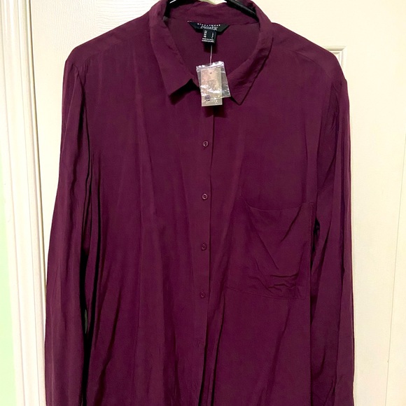 Long sleeve, burgundy button down chiffon top - Picture 1 of 1